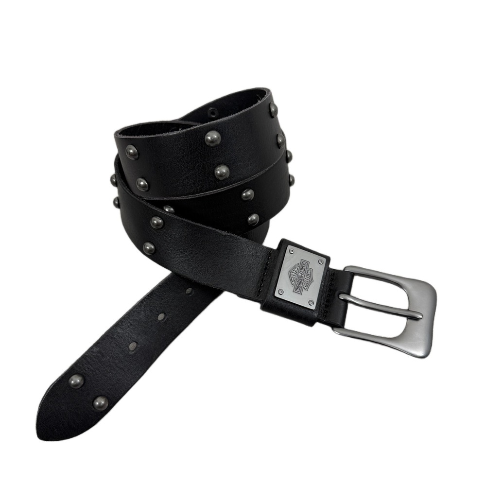 Harley Davidson Leather Belt Mens Black Silver Studded Biker Motorcycle 1.5"